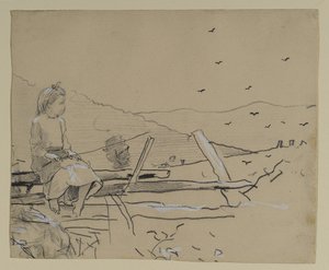 Meisje zittend op een hek door Winslow Homer
